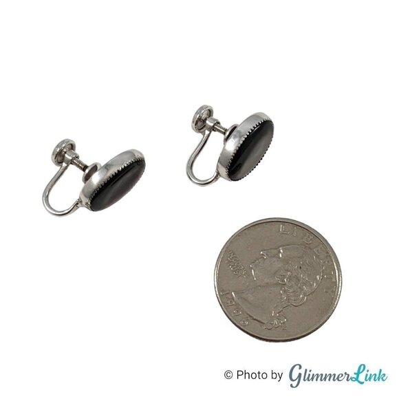 Vintage 12K White Gold Filled Oval Black MOP Abalone Shell Cabochon Screw Back E - Picture 5 of 9